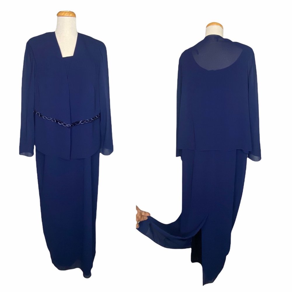 VNTG Ursula of Switzerland Blue Chiffon Dress & Jacket Set Mother of the Bride - Picture 6 of 16
